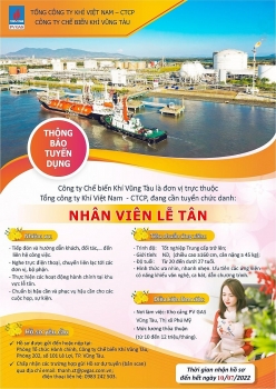 Công ty Chế biến Khí Vũng Tàu tuyển nhân viên lễ tân