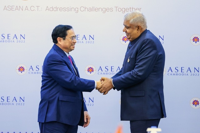 Thủ tướng Phạm Minh Chính tiếp Phó Tổng thống Ấn Độ Jagdeep Dhankhar - Ảnh: VGP/Nhật Bắc