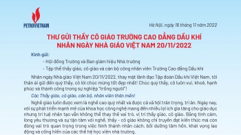 Lãnh đạo Petrovietnam gửi thư chúc mừng trường Cao đẳng Dầu khí nhân Ngày Nhà giáo Việt Nam