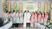 Hoa hậu Ngọc Hân diện áo dài thanh lịch trong ngày ăn hỏi