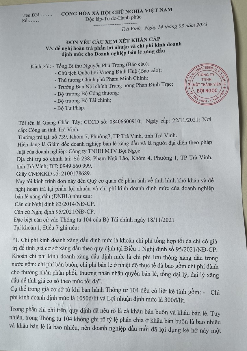 Cộng đồng bán lẻ xăng dầu yêu cầu chia lại lợi nhuận định mức kinh doanh
