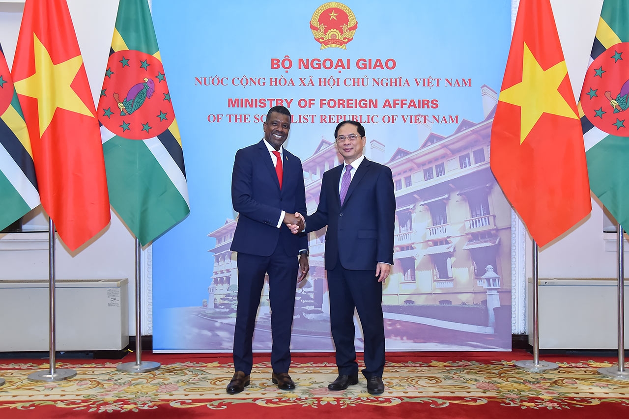 Bộ trưởng Bùi Thanh Sơn đón, tiếp Bộ trưởng Ngoại giao Cộng đồng Thịnh vượng Dominica Vince Henderson