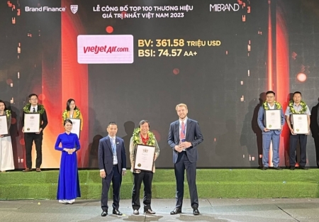 Vietjet là một trong 100 thương hiệu giá trị nhất Việt Nam