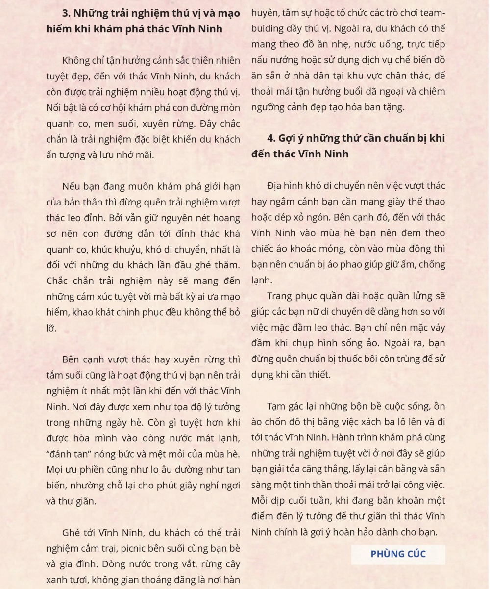 Thác Vĩnh Ninh - Điểm đến thú vị của du khách ưa mạo hiểm, khám phá giới hạn bản thân Thác Vĩnh Ninh - Điểm đến thú vị của du khách ưa mạo hiểm, khám phá giới hạn bản thân