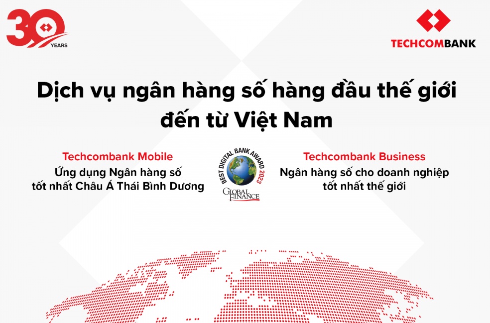 Techcombank thắng giải thưởng Dịch vụ ngân hàng số hàng đầu thế giới từ Global Finance