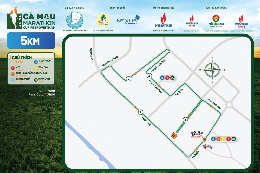 Bản đồ đường chạy 6 mốc cự ly của giải Marathon Cà Mau 2023 - Cúp Petrovietnam