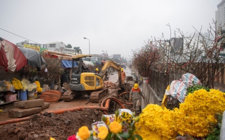 Khổ sở đường vào chợ hoa Tết lớn bậc nhất thủ đô