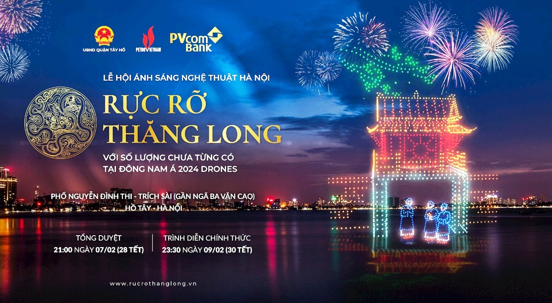 Hà Nội trình diễn ánh sáng nghệ thuật “Rực rỡ Thăng Long” vào đêm 30 Tết