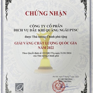 PTSC Quảng Ngãi đạt chứng nhận Giải Vàng Chất lượng Quốc gia