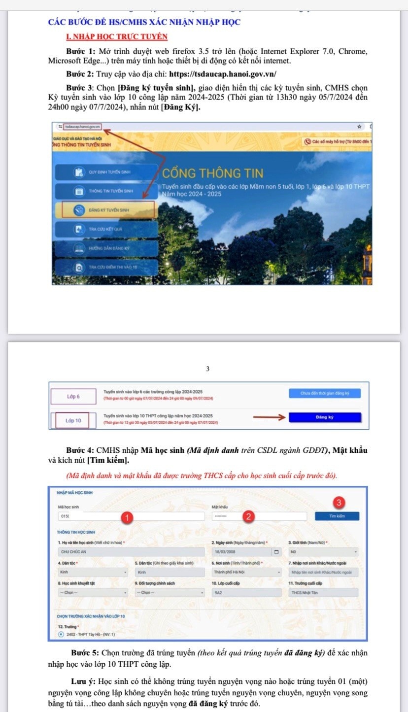 Hà Nội: Xác nhận nhập học trực tuyến vào lớp 10 trong 3 ngày
