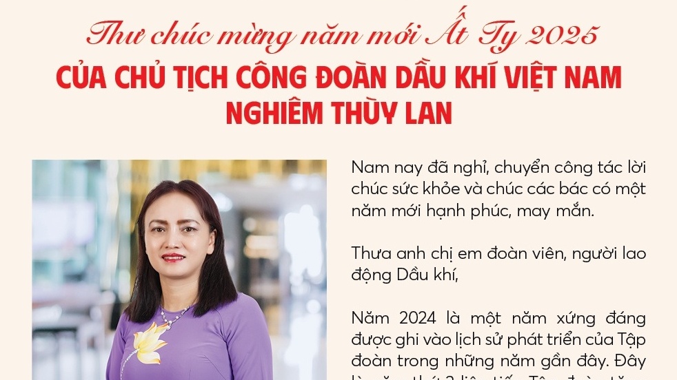 Thư chúc mừng năm mới Ất Tỵ 2025 của Chủ tịch Công đoàn Dầu khí Việt Nam