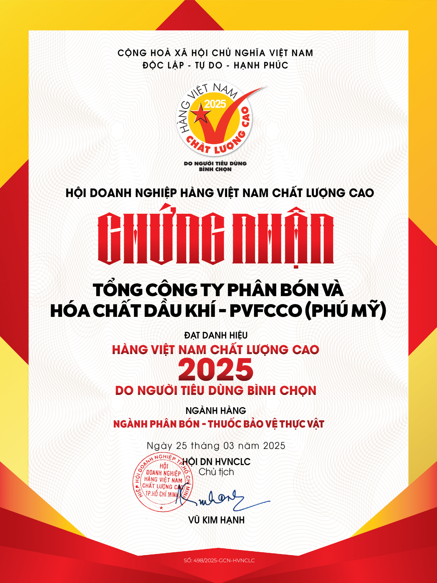 PVFCCo - Phú Mỹ tiếp tục được bình chọn là “Hàng Việt Nam chất lượng cao” năm thứ 22 liên tiếp