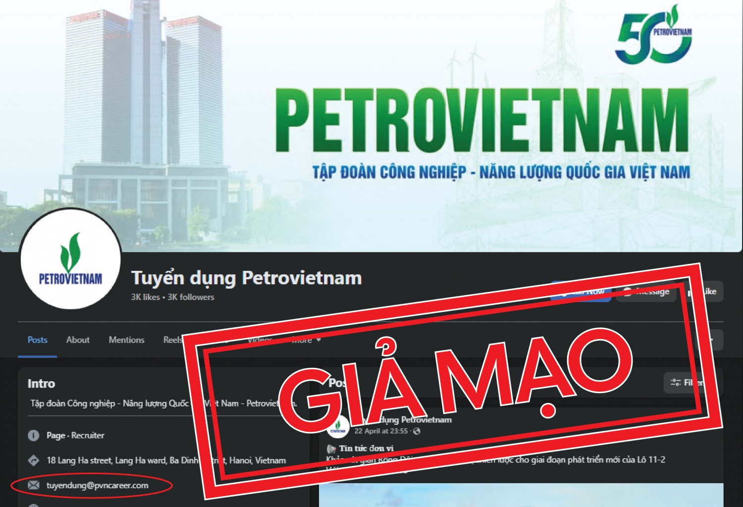 Cảnh báo mạo danh Tập đoàn Công nghiệp - Năng lượng Quốc gia Việt Nam lừa đảo tuyển dụng