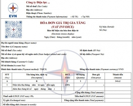 Triển khai mẫu hóa đơn tiền điện mới từ ngày 1/6