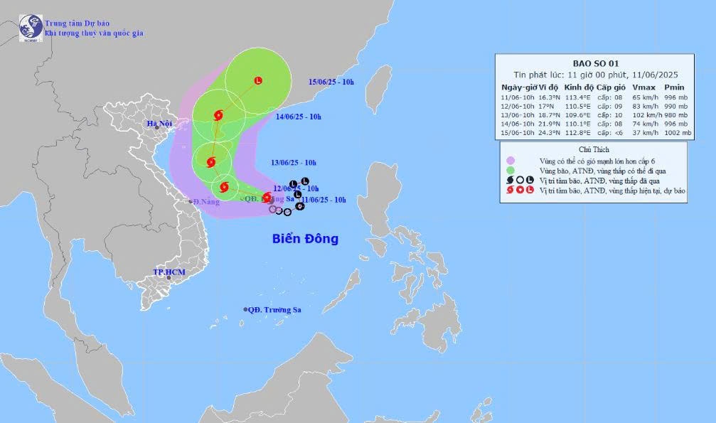 Dự báo đường đi, khu vực ảnh hưởng của bão số 1.