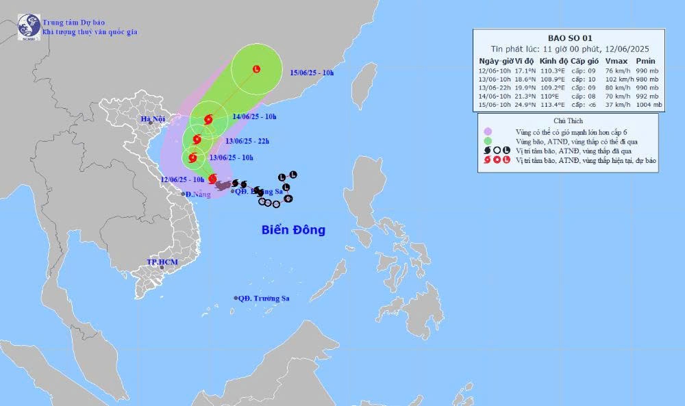 Bão số 1 mạnh lên gây mưa lớn tại các tỉnh miền Trung