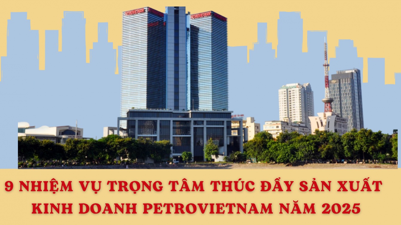 [Infographic] 9 nhiệm vụ trọng tâm thúc đẩy sản xuất kinh doanh Petrovietnam năm 2025