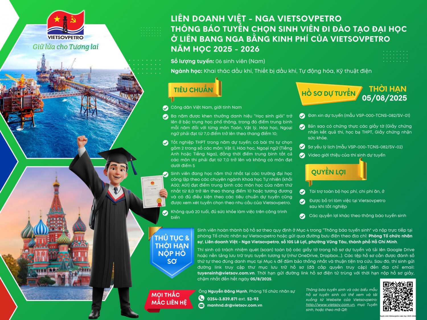 Tuyển chọn sinh viên đào tạo đại học tại Liên bang Nga bằng kinh phí của Vietsovpetro năm học 2025-2026