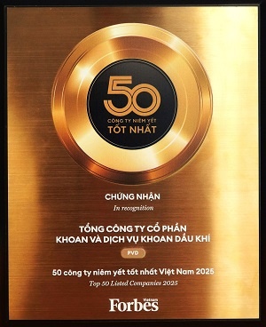 PV Drilling được Forbes Việt Nam vinh danh Top 50 Công ty niêm yết tốt nhất 2025