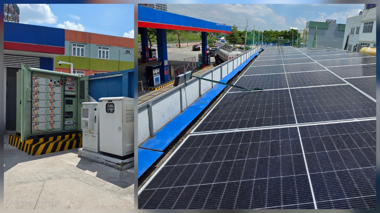  Hệ thống điện năng lượng mặt trời áp mái và hệ thống lưu trữ điện năng tích hợp GRES tại CHXD Phú Hữu cung cấp nguồn điện cho trạm sạc xe ô tô điện.  cấp nguồn điện cho trạm sạc xe ô tô điện.