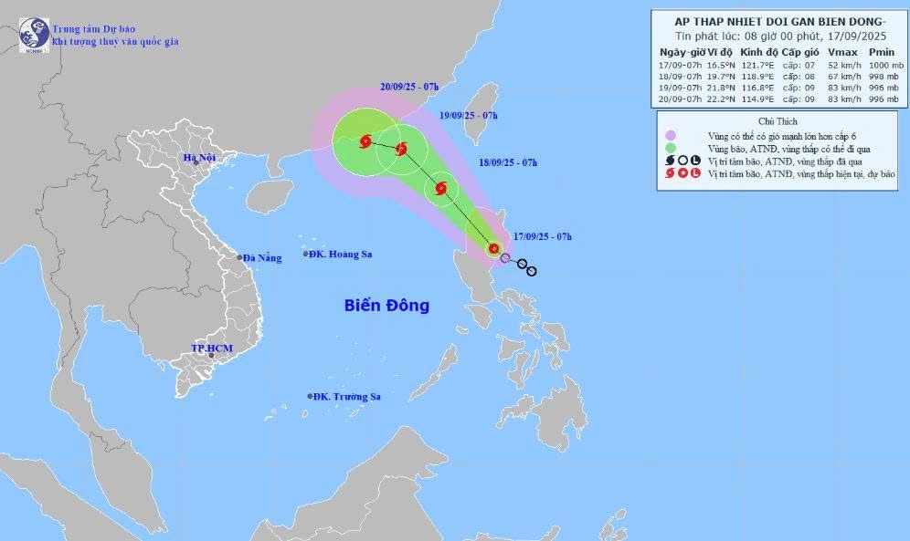 Áp thấp nhiệt đới có khả năng mạnh lên thành bão số 8 trên Biển Đông