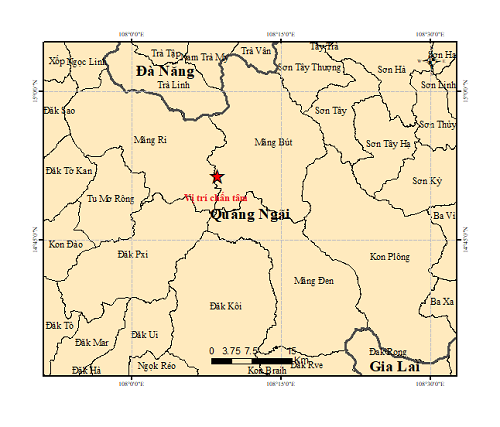 Vị trí trận động đất thứ 15 tại tỉnh Quảng Ngãi. Vị trí trận động đất thứ 15 tại tỉnh Quảng Ngãi.