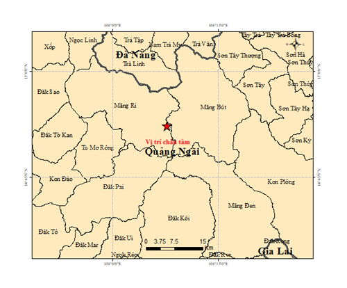 Trận động đất thứ 9 được ghi nhận vào 11 giờ 15 ngày 13/10 tại khu vực miền Tây Quảng Ngãi