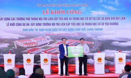 [Chùm ảnh] Petrovietnam tham dự lễ khởi công trường phổ thông nội trú liên cấp vùng biên giới tại Thanh Hóa