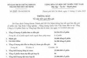 Thông báo kết quả đấu giá cổ phần Petrovietnam đầu tư tại PETROSETCO