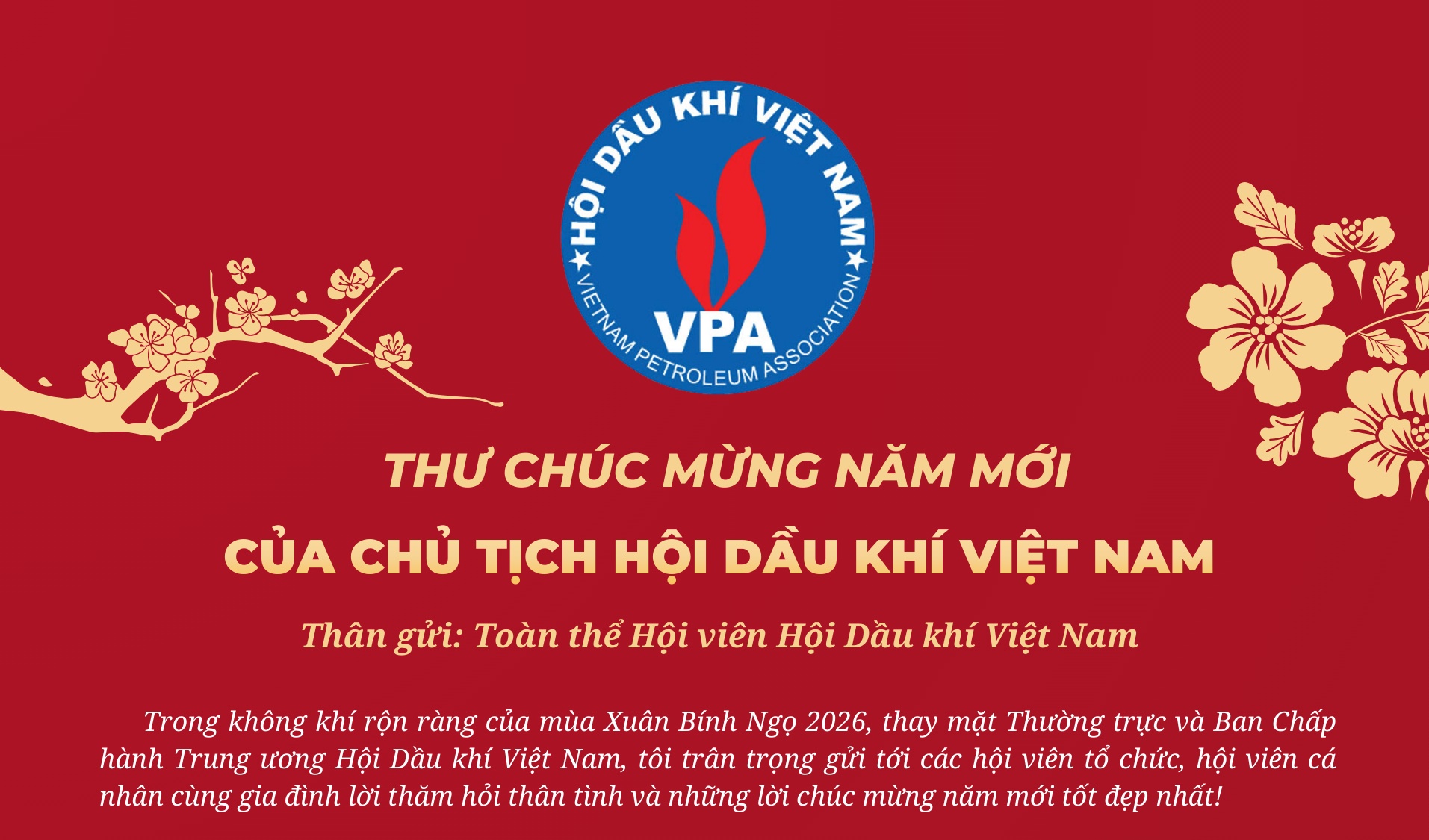 Thư chúc mừng năm mới Xuân Bính Ngọ 2026 của Chủ tịch Hội Dầu khí Việt Nam
