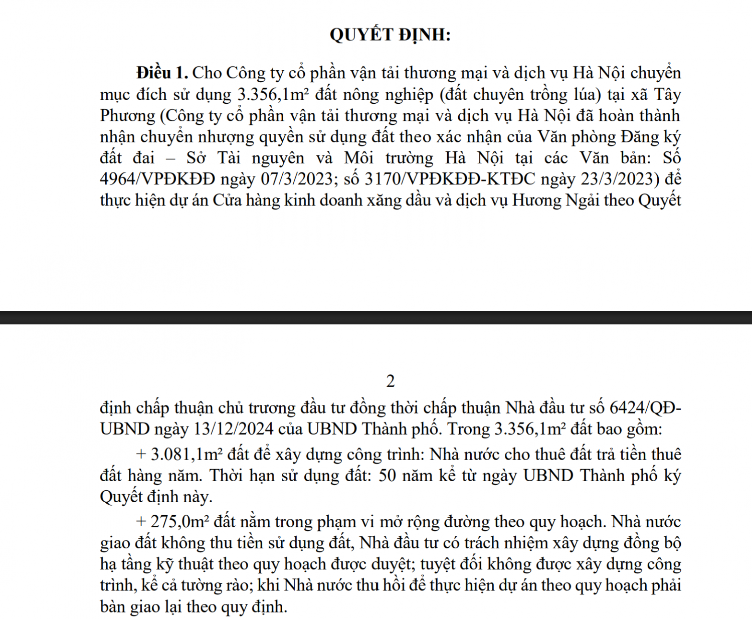 Hà Nội cho phép chuyển hơn 3.300m² đất lúa làm cây xăng tại xã Tây Phương