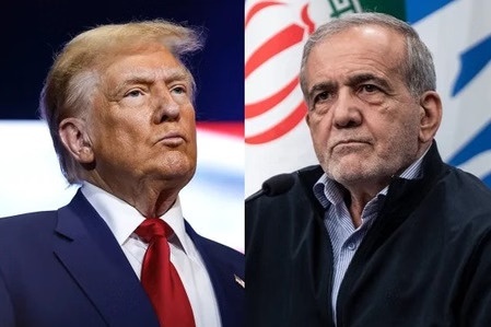 Tổng thống Mỹ Donald Trump và Tổng thống Iran Masoud Pezeshkian.