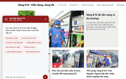 Hỏi gì về xăng E10, chatbot Báo Công Thương sẽ trả lời