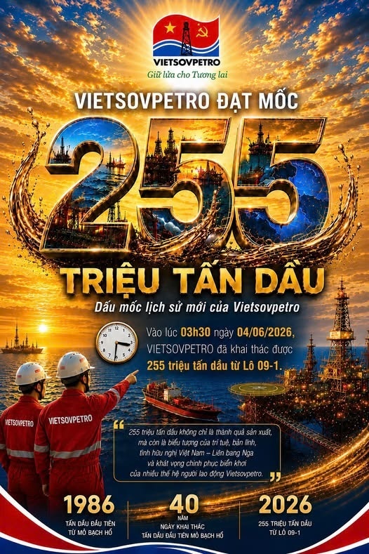 Vietsovpetro đạt mốc khai thác 255 triệu tấn dầu: Dấu son mới trên hành trình chinh phục biển khơi