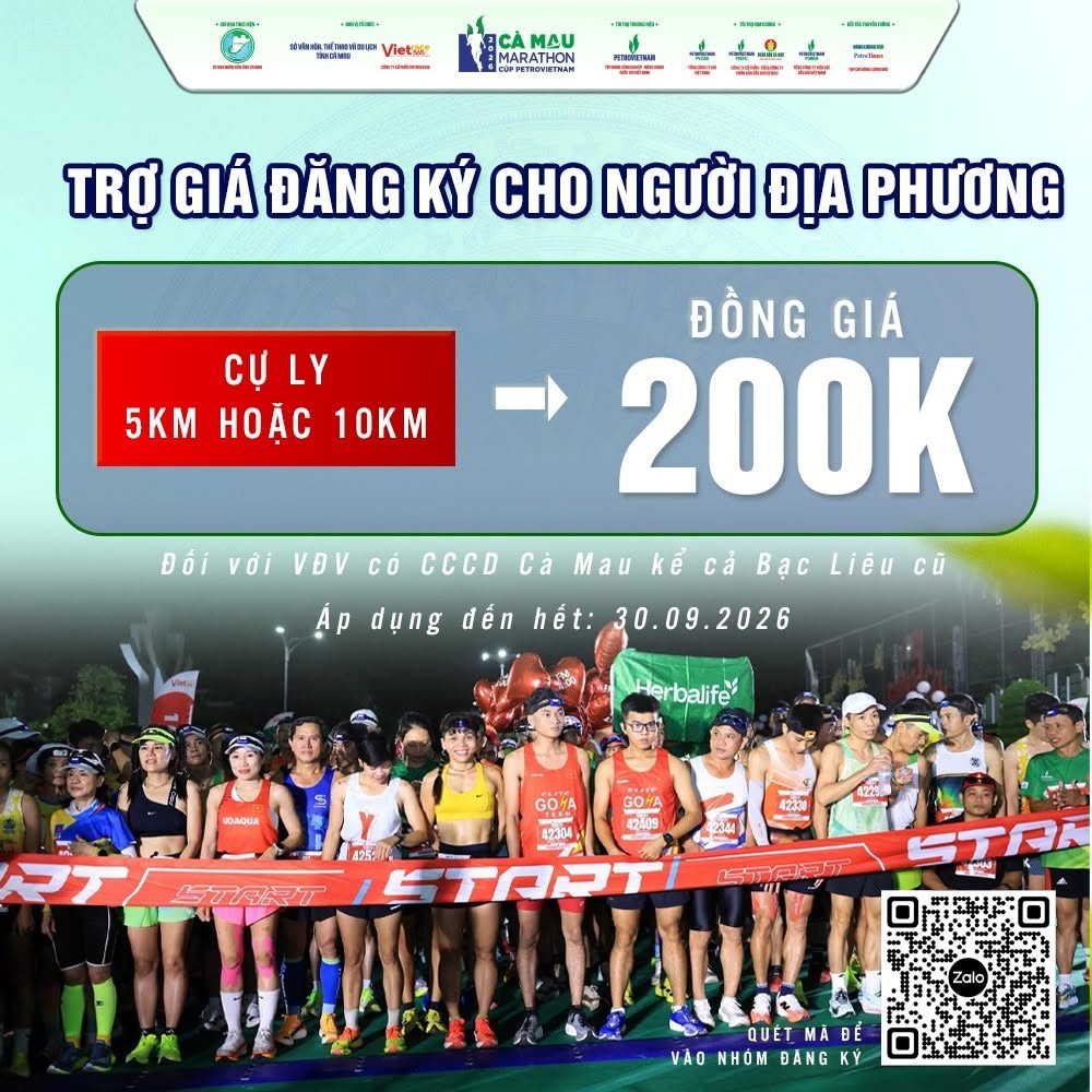 Cà Mau Marathon 2026 - Cúp PETROVIETNAM tung ưu đãi 30% nhân dịp Quốc khánh 2/9