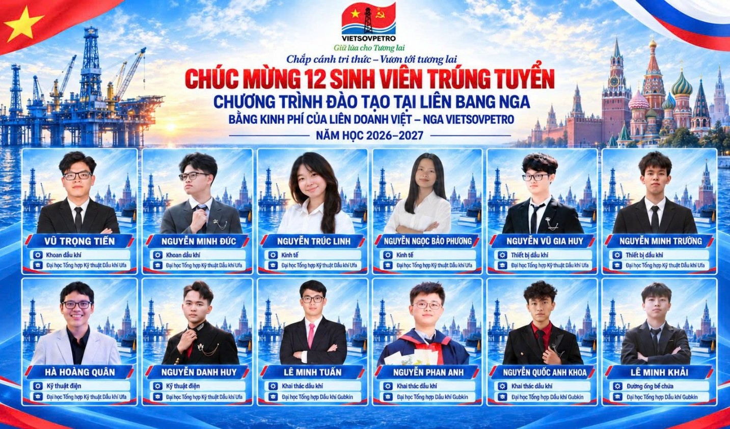 Vietsovpetro: 12 sinh viên trúng tuyển chương trình đào tạo tại Liên bang Nga