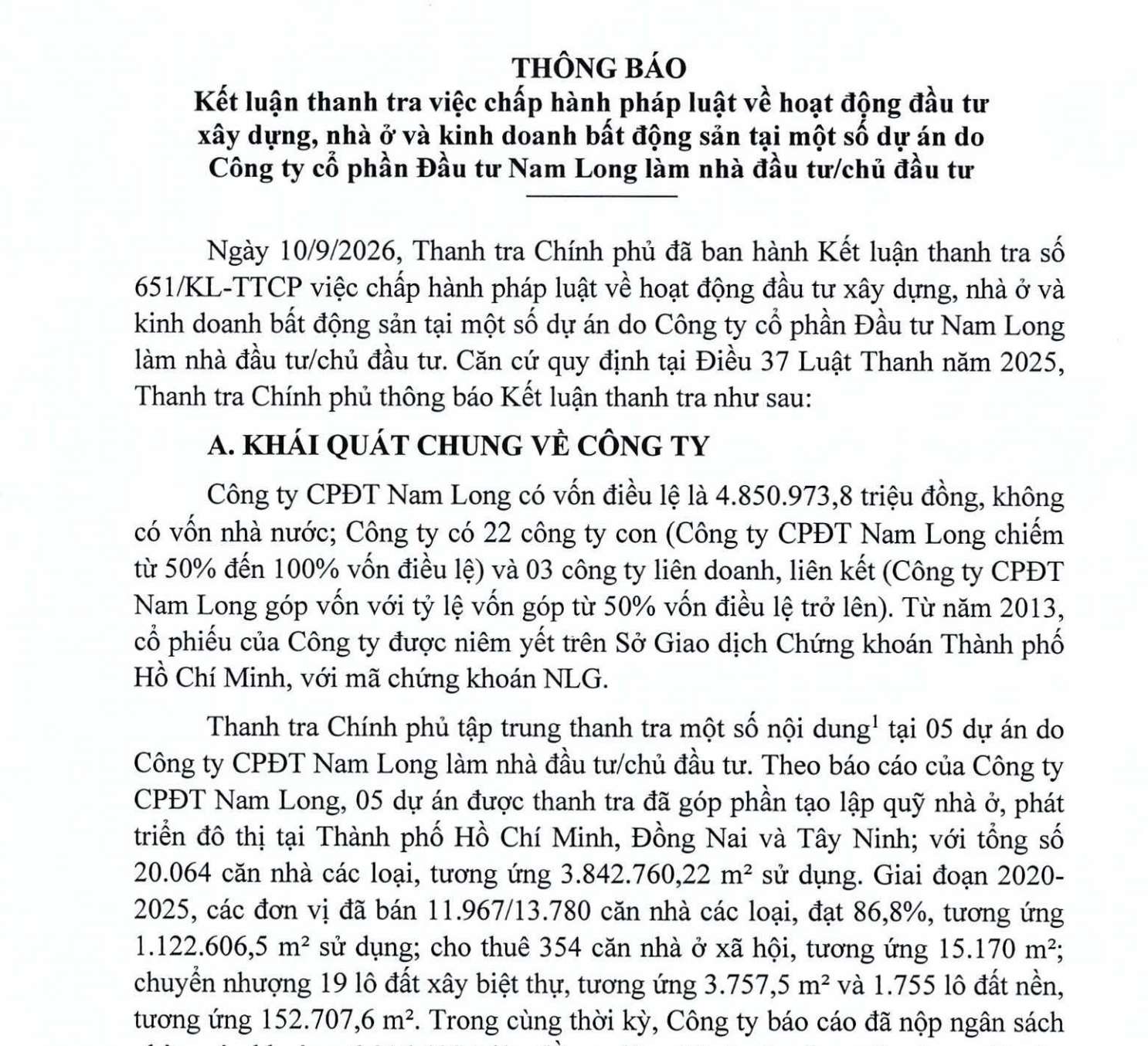 Thanh tra Chính phủ chỉ ra hàng loạt nhóm vấn đề cần rà soát tại các dự án Nam Long Thanh tra Chính phủ chỉ ra hàng loạt vấn đề cần rà soát tại các dự án Nam Long