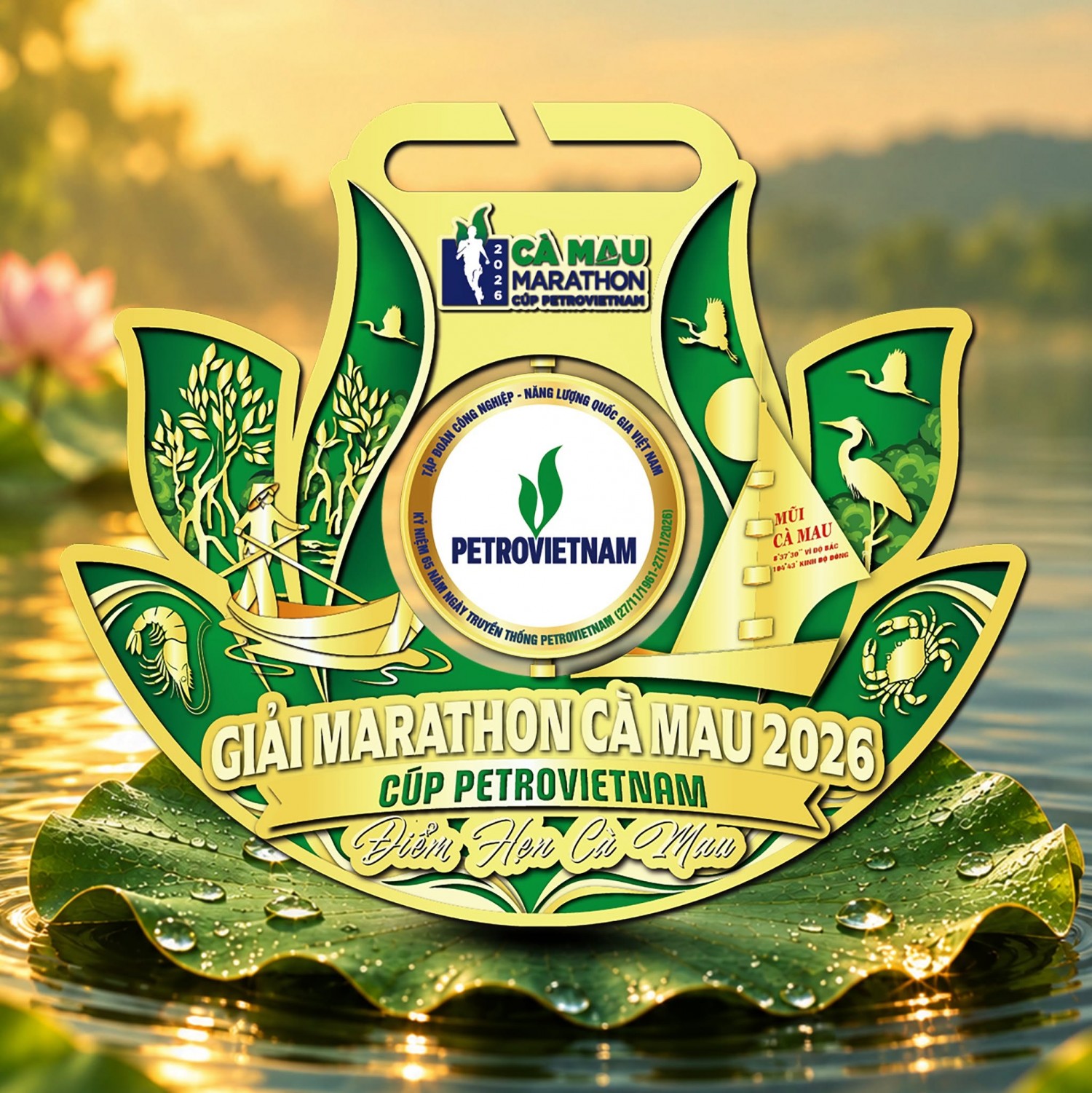 Cà Mau Marathon 2026 - Cúp PETROVIETNAM ra mắt huy chương xoay 360°