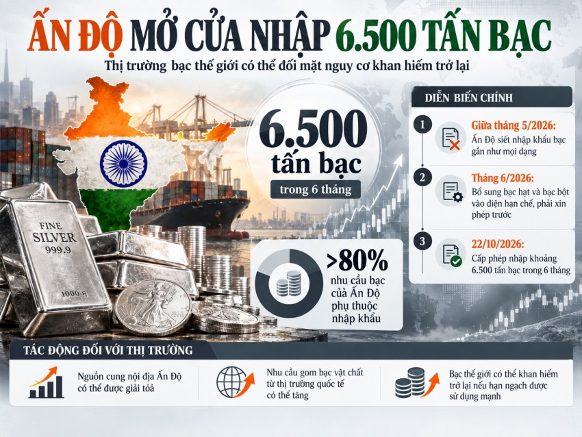 Ấn Độ bất ngờ mở cửa nhập 6.500 tấn bạc, thế giới có nguy cơ khan hiếm