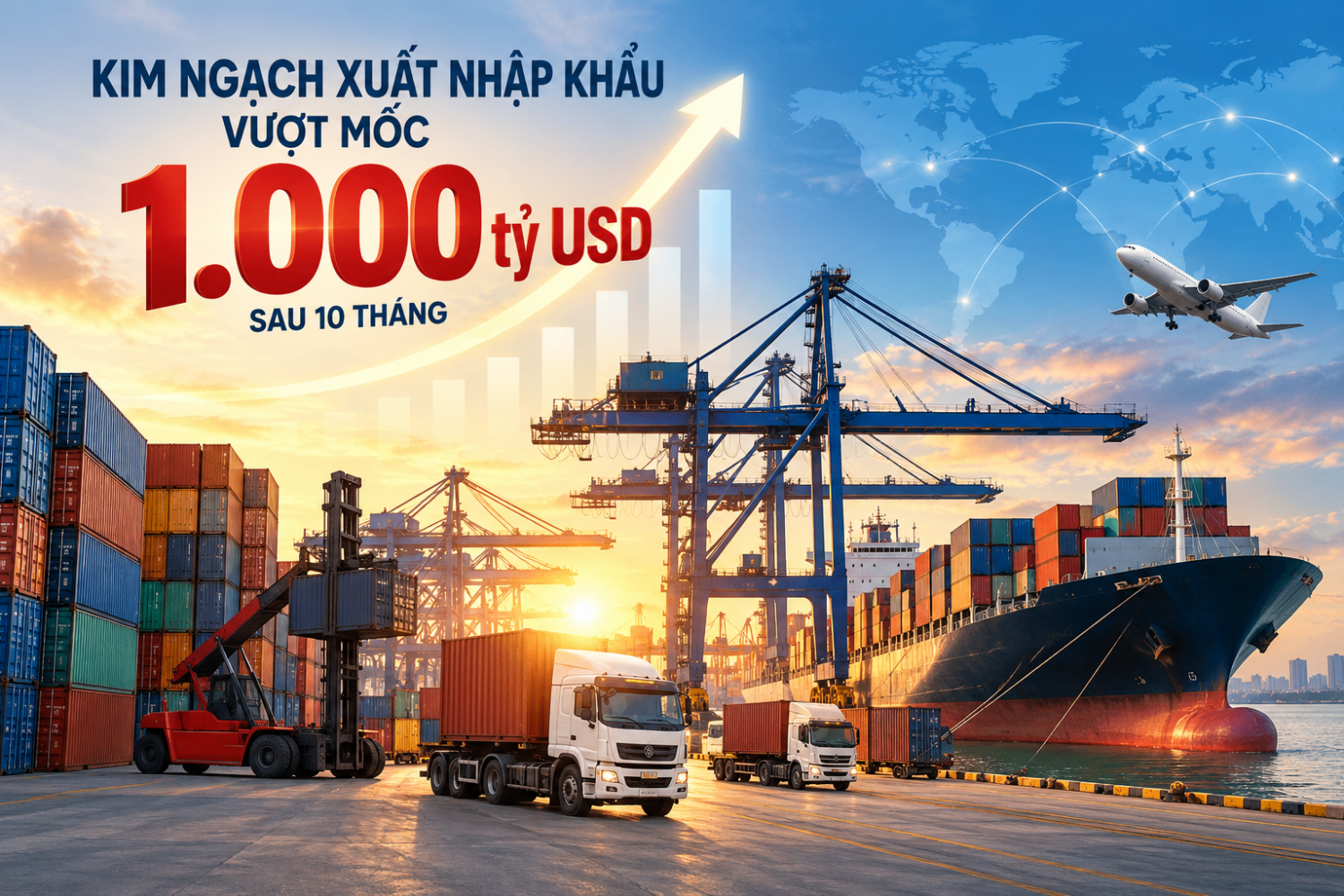 Xuất nhập khẩu hàng hóa vượt mốc 1.000 tỷ USD sau 10 tháng Xuất nhập khẩu hàng hóa vượt mốc 1.000 tỷ USD sau 10 tháng