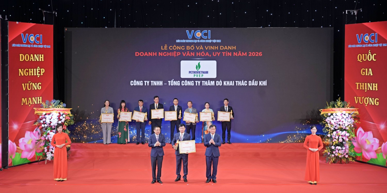 Vietsovpetro vinh danh trong Top 20 Doanh nghiệp Văn hóa, Uy tín năm 2026 Vietsovpetro vinh danh trong Top 20 Doanh nghiệp Văn hóa, Uy tín năm 2026