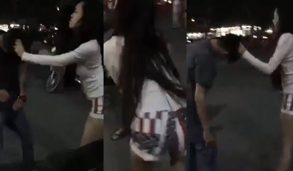Chàng trai đi xe tay ga bị gái đánh tơi tả