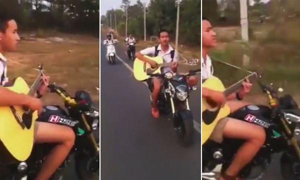 [VIDEO] Sốc với "lãng tử" liều mạng chạy xe, đánh đàn
