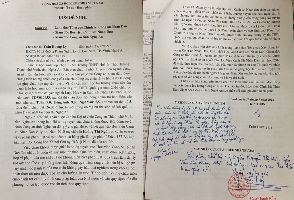 bi tu choi vao hoc nganh cong an thi sinh viet don keu cuu