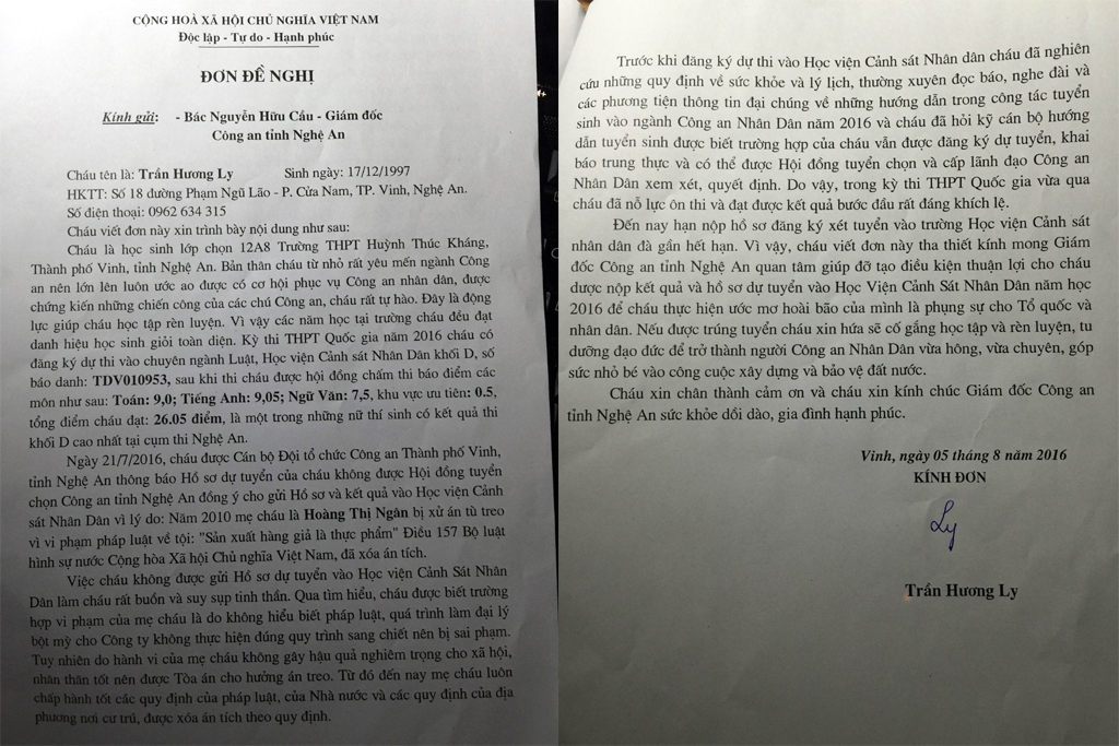 bi tu choi vao hoc nganh cong an thi sinh viet don keu cuu