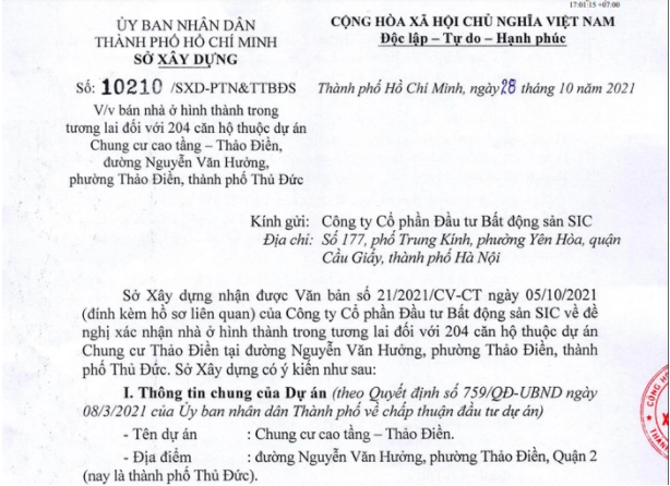 TP. HCM: Sở Xây dựng khuyến cáo việc mua căn hộ tại chung cư Thảo Điền