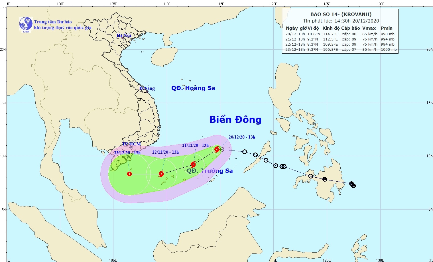 Áp thấp nhiệt đới trên Biển Đông mạnh lên thành bão số 14