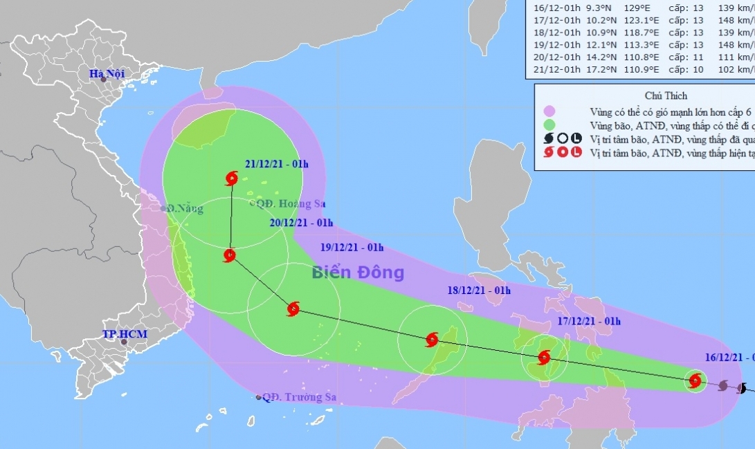 Bão RAI giật cấp 16 đang tiến vào Biển Đông