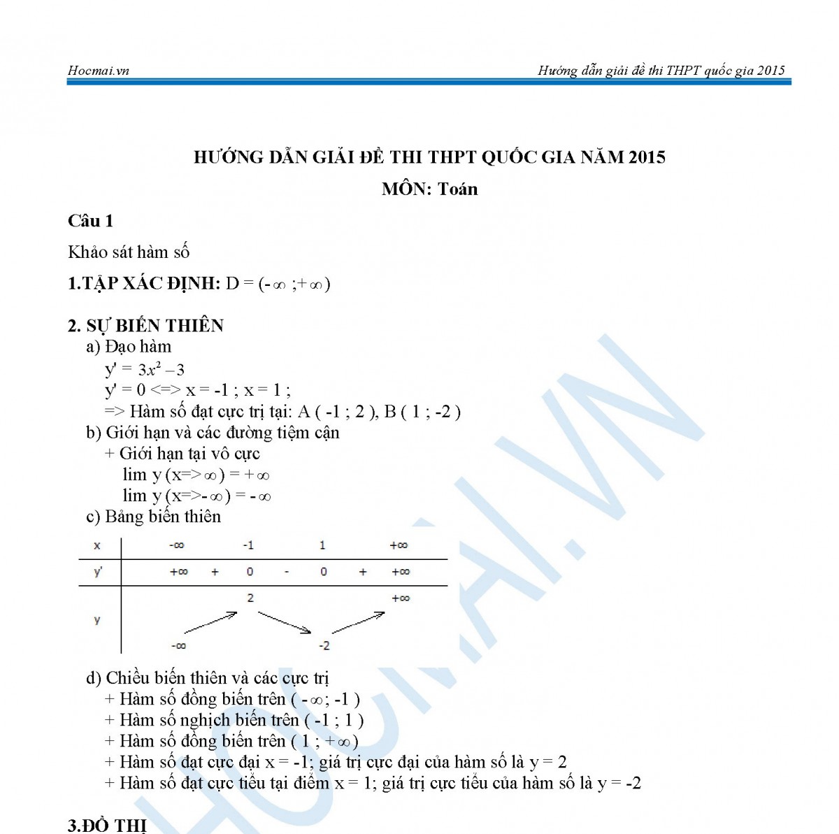 Gợi ý giải đề Toán kỳ thi THPT Quốc gia 2015