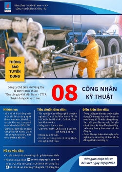 Công ty Chế biến Khí Vũng Tàu tuyển công nhân kỹ thuật